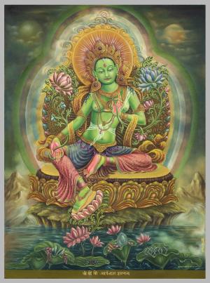 Sacred Oil Painted Green Tara Thangka | Thangka Hand Painted |One of a Kind | Meditation Art | Intricate Details | Goddess of Compassion